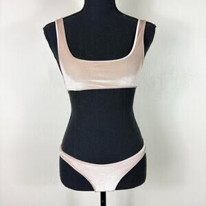 Triangl Neutral Two Piece Scoop Neck High Cut Myla Velvet Bikini Swimsuit